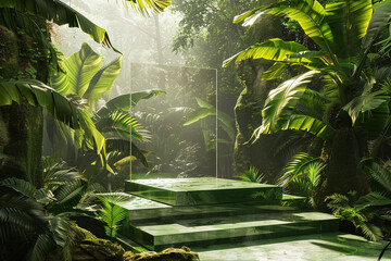 Tropical Reflection, Glass Portal Art Installation in Lush Jungle Setting