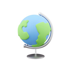 Icon of a blue Earth globe with green continents, symbolizing geography and global education, isolated on a white background.