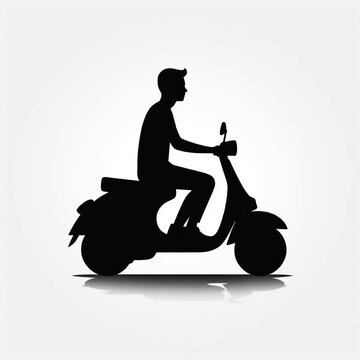 recommend clip art: black silhouette of a man on a moped
                    