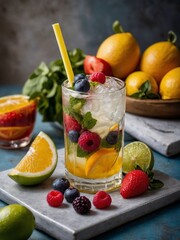 Fresh Citrus Berry Cocktail on Rustic Background