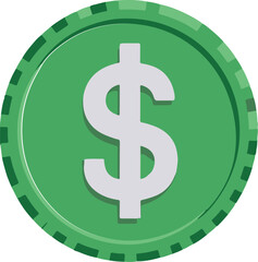 Vibrant Green Dollar Coin Illustration: A Modern, Artistic Representation of Currency in a Refreshing Green Color Palette