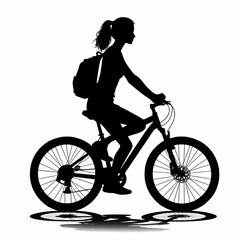 Fototapeta premium black silhouette of a man on a bicycle with a backpack and a helmet