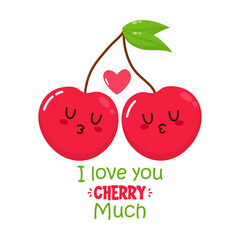 Cute funny cherry fruit cartoon character. Vector hand drawn cartoon kawaii character illustration