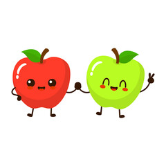 Cute happy smiling apple fruit. Vector hand drawn doodle kawaii style cartoon character illustration