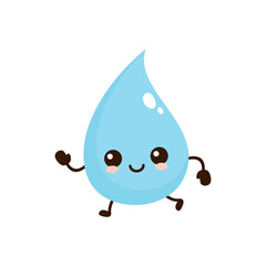 Cute funny running water drop. Vector hand drawn cartoon kawaii character