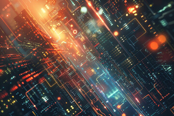 Obraz premium close up horizontal abstract illustration of a tech background with glowing connections