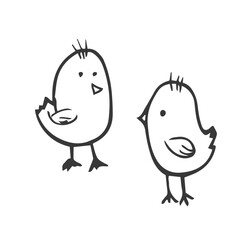 Hand drawn cute chickens set. Doodle sketch style. Funny domestic birds