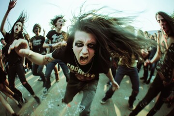 Young man headbanging at a metal concert