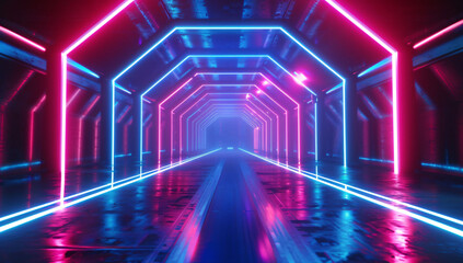 Fototapeta premium Red and blue technology neon spotlight background, red and blue light background concept illustration