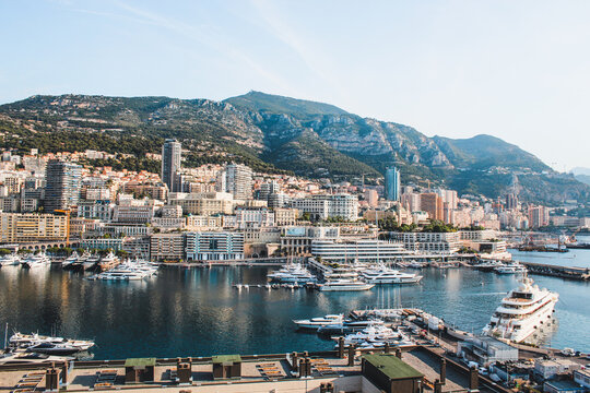 View of Port Hercule in Monaco on a sunny day