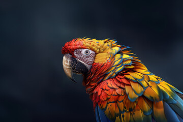 Fototapeta premium close up horizontal image of a colourful parrot over a dark neutral background