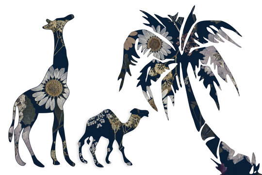 Abstract wildlife with flower pattern on a white background
