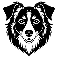 The head of a Shepherd dog line art, in black and white vector illustration.