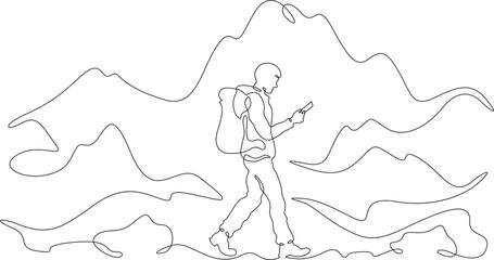 Fototapeta premium tourist walks phone 01