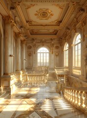 Fototapeta premium ornate hallway with marble floor and golden columns