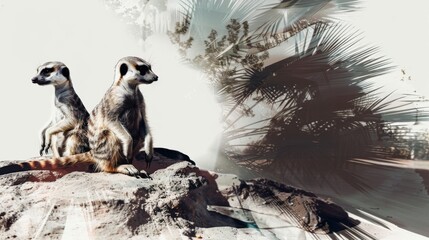 Obraz premium Duotone illustration of Meerkat And Mongoose