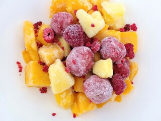 Mix of frozen fruits for tasty dessert.
