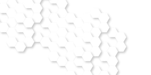 Minimal vector white hexagon honeycomb texture. Abstract grid monochrome decoration art hexagon polygonal pattern background. 3d seamless bright white abstract honeycomb background.	

