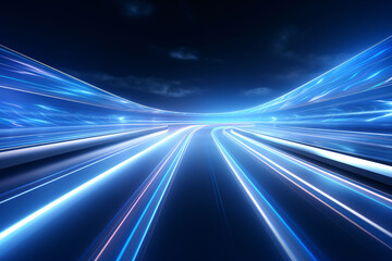 Dark tunnel with glowing lighting, abstract technology speed concept 3D rendering