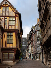 A view of the half-timbered houses in Rouen, France