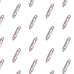 Pencil with eraser seamless pattern in doodle style. Design for school. Vector illustration isolated on a white background.