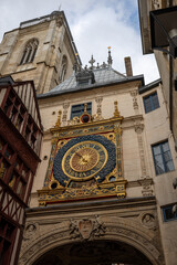 The large clock in Rouen, France, known as the Gros-Horloge, one of the city's most iconic landmarks as seen during the day