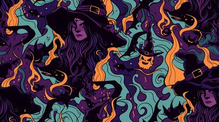 Bewitching Coven of Halloween Witches in Graffiti Inspired Supernatural Setting
