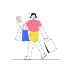 Woman Shopping Outline Illustration