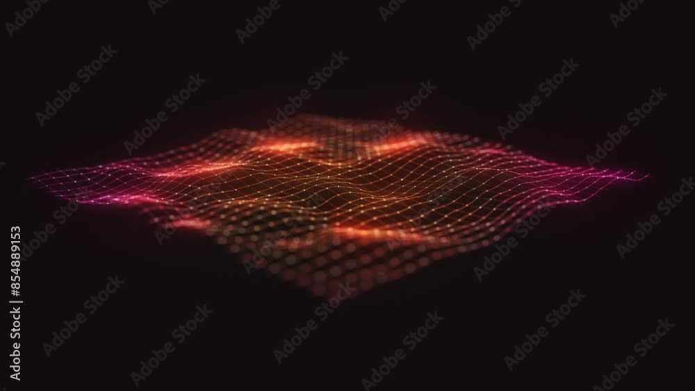 Poster abstract colorful mesh grid background/ animation of an abstract glowing mesh surface waving with de
