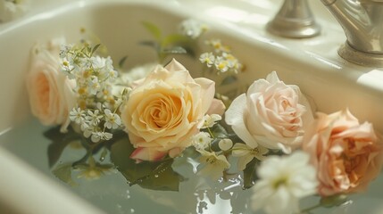 Obraz premium A bath tub with water and roses