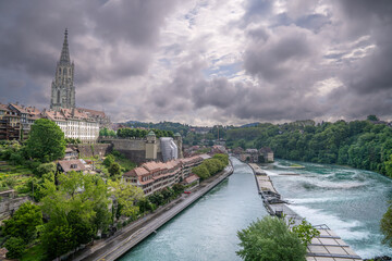Fototapeta premium Beautiful place architecture building nature along aare river of Bern Switzerland 