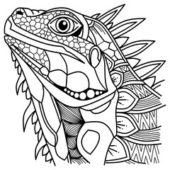Hand drawn head of iguana