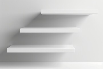 Modern minimalistic white floating shelves on a wall