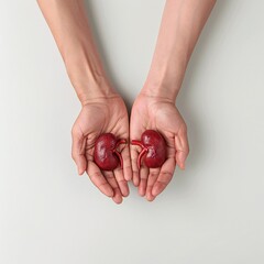 Human hands holding kidneys on white background Generative Ai 