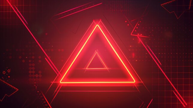 Glowing red triangle warning sign in digital space