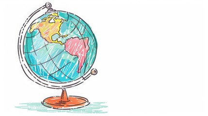 a globe clipart, geography theme, handdrawn illustration, colorful, isolated on white background