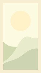 Illustration mountain view and yellow pastel sun