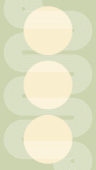 Green pastel abstract background with yellow circles white curves