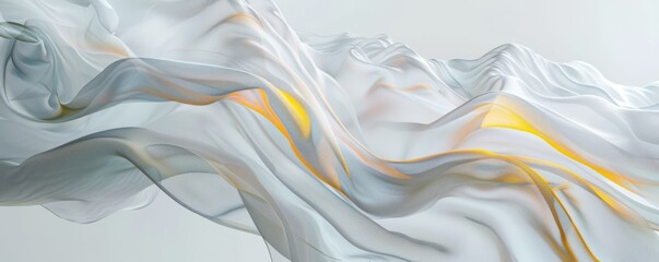 Fototapeta premium Abstract white veil with yellow and grey streaks creating a dynamic flowing effect