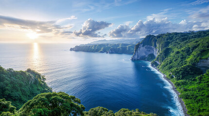 Obraz premium Stunning coastal cliffs landscape at sunrise. Generative ai