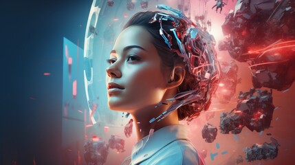 futuristic AI system seamlessly generating diverse forms of content,