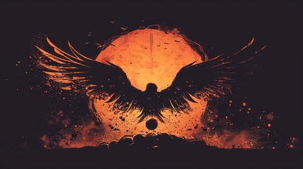 Fallen angel silhouette against orange sunset