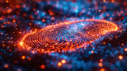 Future digital processing of technology biometric fingerprint scanner, concept of digital program monitoring and security scanning