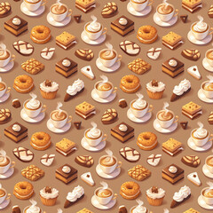 Obraz premium Coffee and pastries pattern