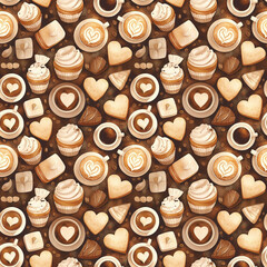 Coffee, cupcakes, and hearts pattern