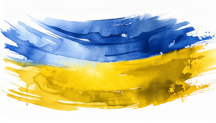 Obraz premium Abstract watercolor drawing of blue yellow Ukrainian flag isolated on white. Hand drawn art.