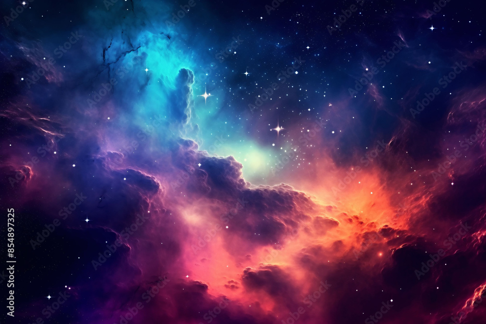 Wall mural 3d rendering of beautiful universe in outer space, cosmic galaxy sci-fi space background