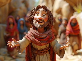 Obraz premium Jesus Christ Preaching 3D Render Mascot for Children