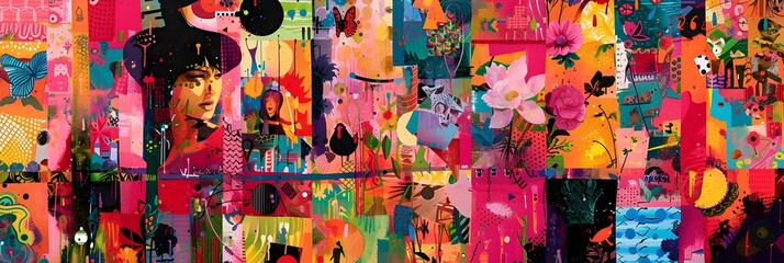 Fototapeta premium Bold Vibrant and Imaginative Abstract Digital Art Collage
