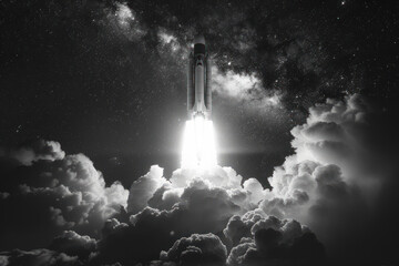 The launch of a spaceship from the cosmodrome. Space program. The path to the stars.